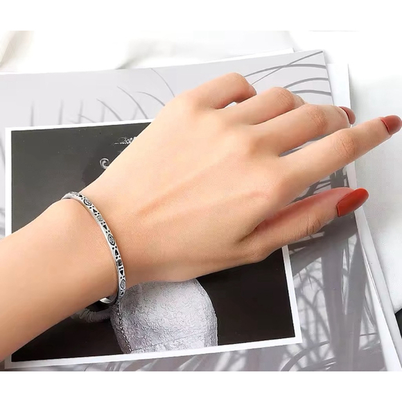 NEW Men’s Unisex Engraved 925 Sterling Silver Adjustable Cuff Bracelet - Picture 14 of 16